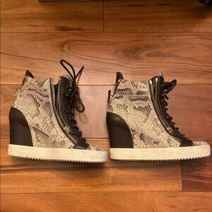 Giuseppe Zanotti Cream and Brown High-Top Wedge Sneakers